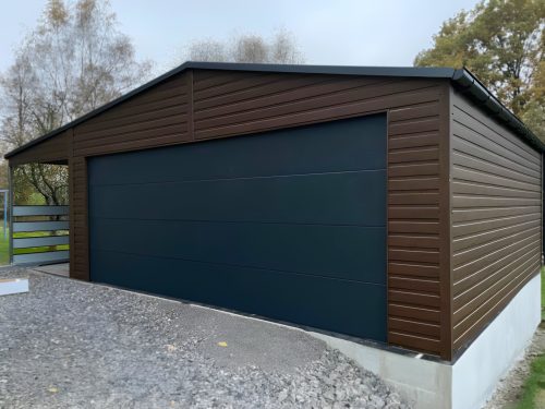 Garaż Blaszany 7x5 + wiata PREMIUM z bramą segmentową