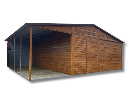 Garaż blaszany blaszak drewnopodobny 5x5 + 2x5 wiata