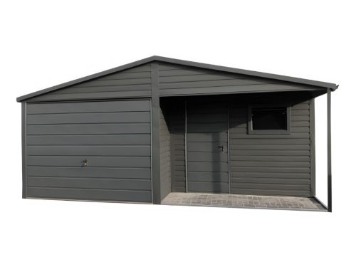 Garaż jednostanowiskowy z wnęka 5x6 – Dach dwuspadowy, Brama uchylna, Grafit MAT