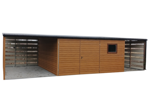 Garaż Blaszany + wiaty Panelowe 10x5m złoty dąb