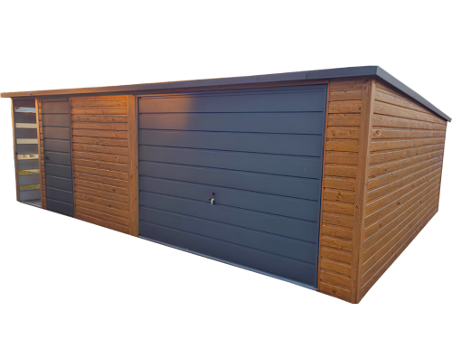 Garaż Blaszany 5x4 + wiata panelowa 1x4 drewnopodobny PREMIUM
