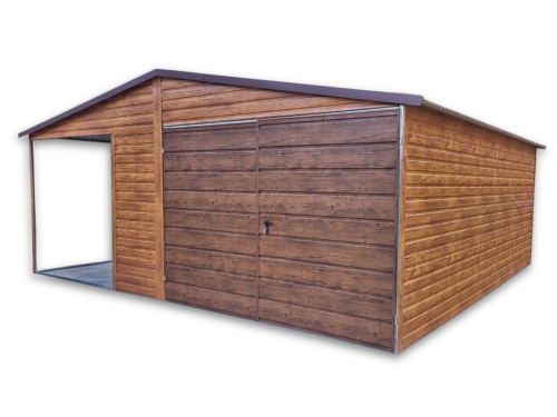 Garaż Blaszany drewnopodobny 4x5 + 2x5 wiata na słupkach PREMIUM