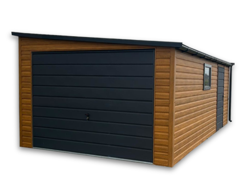 Garaż Blaszany 3.5x5m spad na prawo złoty dąb + Grafit MAT PREMIUM