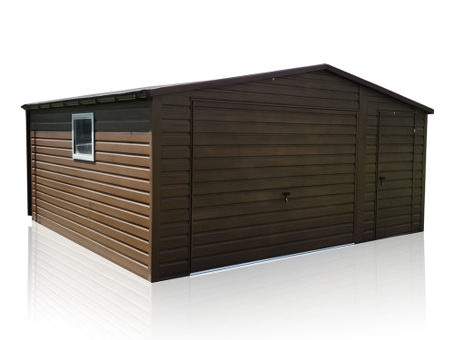 Garaż Blaszany 5x5m Dach Dwuspadowy Ciemny Orzech PREMIUM