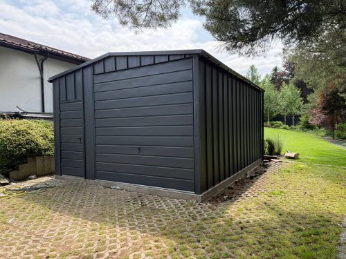 Garaż Blaszany dwuspadowy Rąbek 4x6m Ciemny Grafit MAT