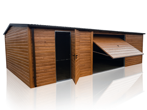 Garaż Blaszany dwuspadowy przód/tył 8x5m Drewnopodobny PREMIUM