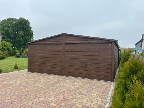 Garaż Blaszany dwuspadowy 6x6m Ciemny Orzech PREMIUM