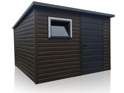 Domek Ogrodowy PREMIUM 2.5x3m – Ciemny Orzech, Drzwi i Okno