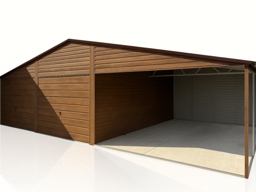 Garaż blaszany 6x5m z Wiatą 5x5m drewnopodobny dwuspadowy PREMIUM
