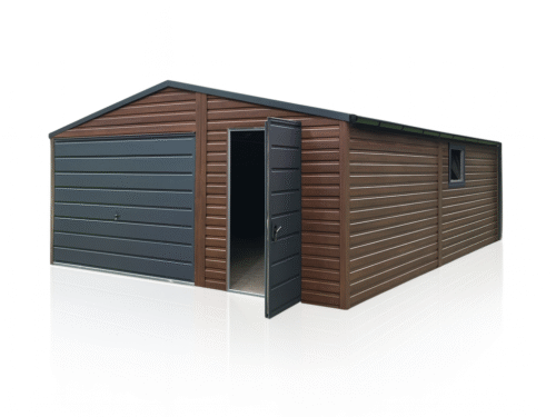 Garaż Blaszany dwuspadowy 5x7 Ciemny Orzech PREMIUM