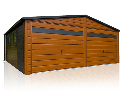 Garaż blaszany drewnopodobny 6×6 dwuspadowy złoty dąb + antracyt PRODUCENT