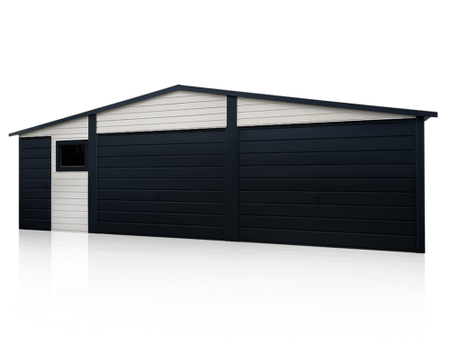 Garaż blaszany 8x6 Dach dwuspadowy, Bramy uchylne, Biały + Grafit PREMIUM