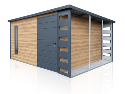 Domek Schowek Ogrodowy z wiatą 4.5x3m drewnopodobny Winchester PREMIUM