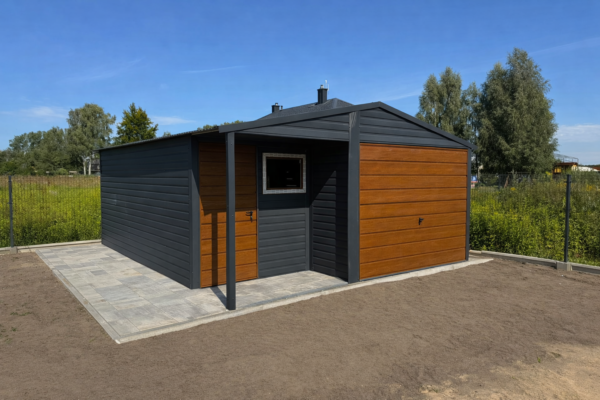 Garaż z wnęką grafit + drewno Garaż z wnęką grafit + drewno