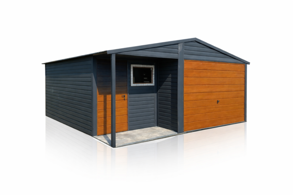 Garaż z wnęką grafit + drewnoo