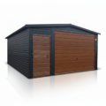 Garaż Blaszany dwuspadowy 4x6 Ciemny Grafit + Drewno