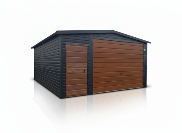 Garaż Blaszany dwuspadowy 4x6 Ciemny Grafit + Drewno