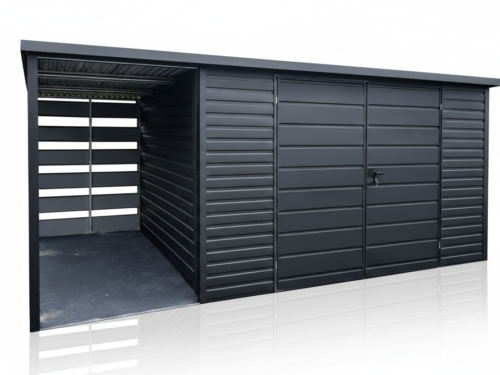 Garaż Blaszany 6x4 z wiatą panelową Ciemny Grafit MAT PREMIUM