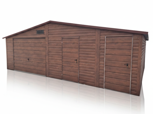 Garaż Blaszany dwuspadowy 7x6 Ciemny Orzech PREMIUM