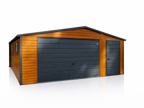 Garaż Blaszany 5x5m Drewnopodobny Złoty Dąb + Antracyt