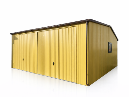 Garaż blaszany 6,5x6m – Dwustanowiskowy, Dach Dwuspadowy, Kolor Piaskowy (RAL)