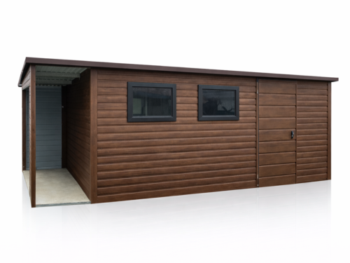 Domek Narzędziowy Ogrodowy 5x3m + 1x3m wiata Ciemny Orzech PREMIUM