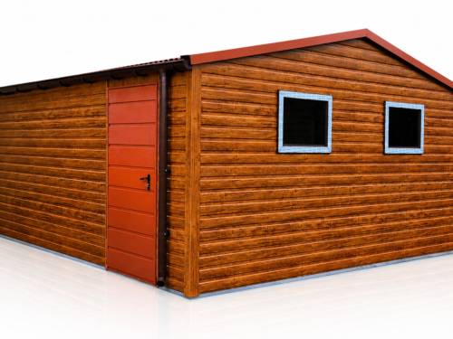 Domek Narzędziowy Ogrodowy 5x4m PREMIUM Dwuspadowy dach przód/tył Złoty Dąb + Jasny Brąz MAT