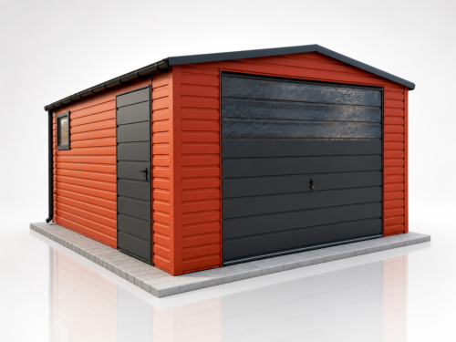 Garaż blaszany 4x5 dwuspadowy – Brąz MAT + Grafit | PREMIUM